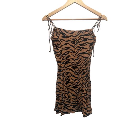 Reformation Tiger Print Mini Dress Tie-Strap Slip Style Size 4 - Picture 2 of 4